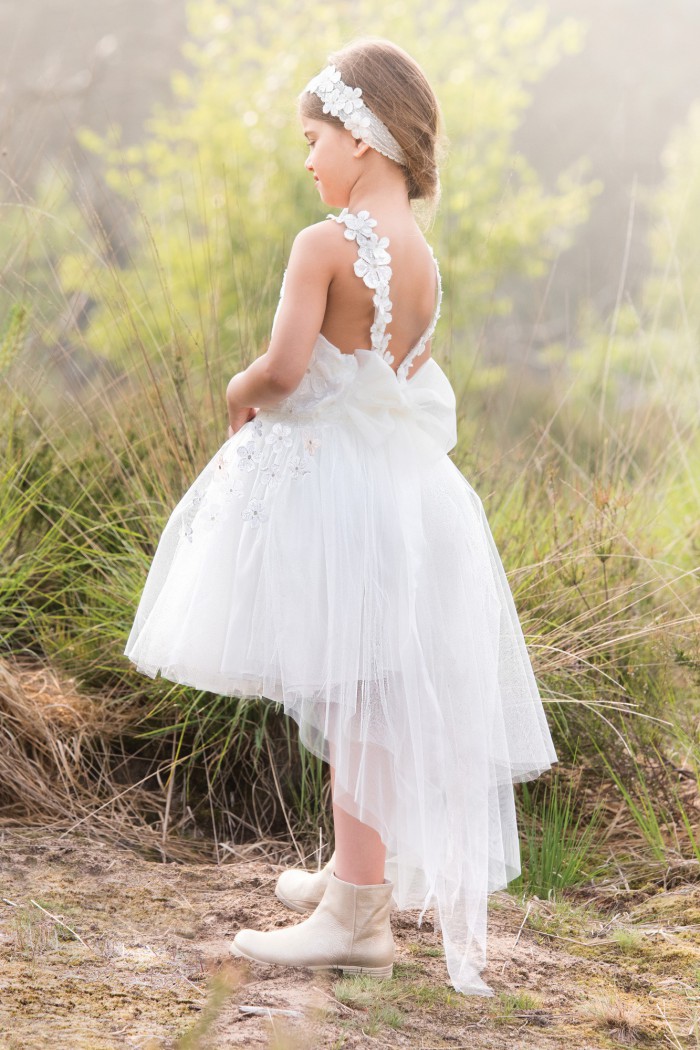 white bohemian flower girls dresses jewel neck lace high low kids wear girls pageant gowns backless appliqued girl dress