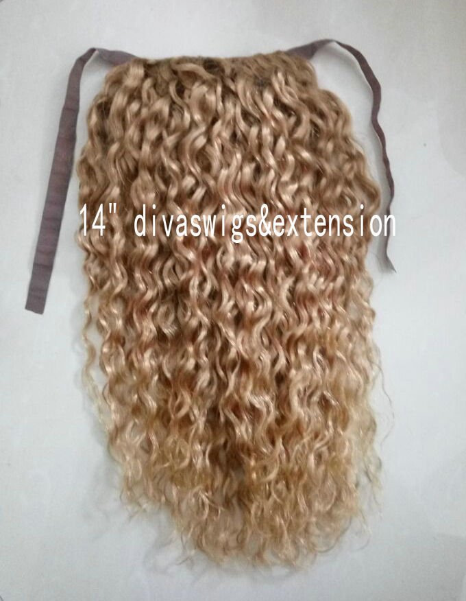 10A Virgin hair Honey blonde braided ponytail Clip in drawstring side part wavy blonde weave pony tail hairpiece ribbonn wraps around 140g