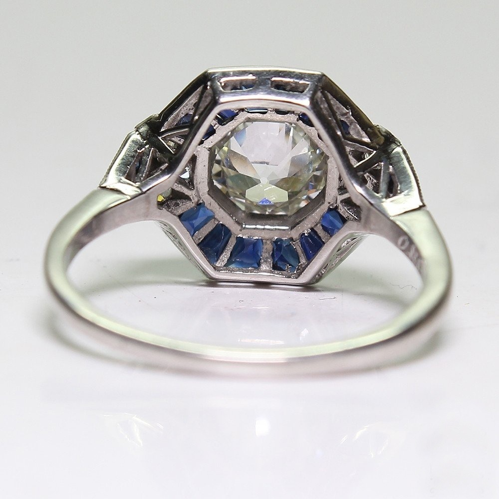 Antique Jewelry 925 Sterling Silver Diamond Sapphire Bride Wedding Engagement Art Deco Ring Size 512 - view 3