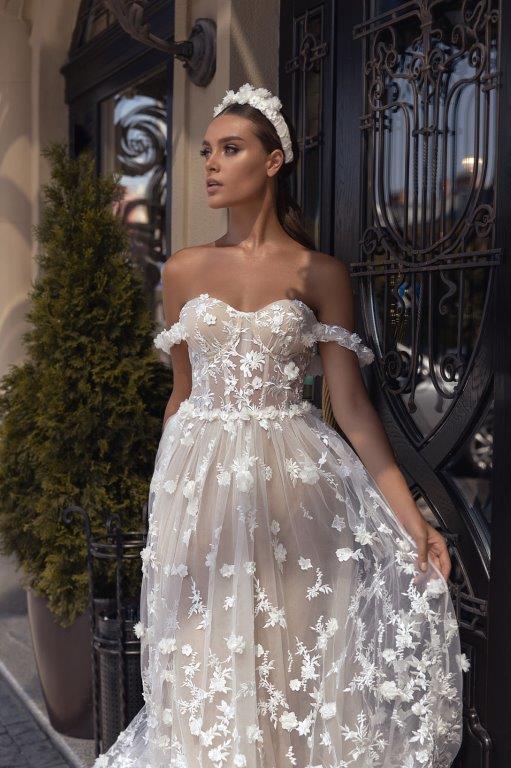 Julie Vino Designer Wedding Dresses Boho 3D Floral Appliques Beach Wedding Dress Off The Shoulder A Line Robes De Mariée