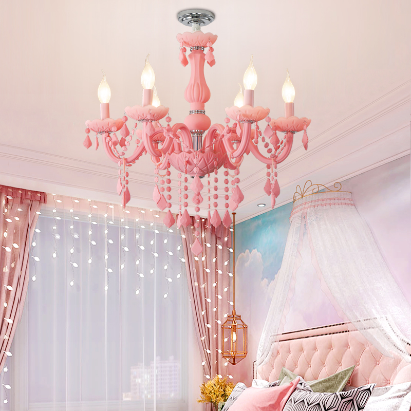 Nordic Macaron children's room lamp girl princess chandelier pink crystal bedroom chandelier color glass crystals for chandeliers - view 8