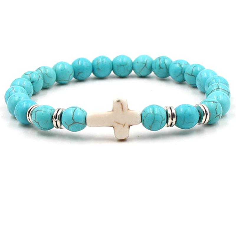 2019 New Unisex Fashion Cross Bracelet Multicolor Turquoise Natural Stone Beads Buddha Bangles For Lovers Gift