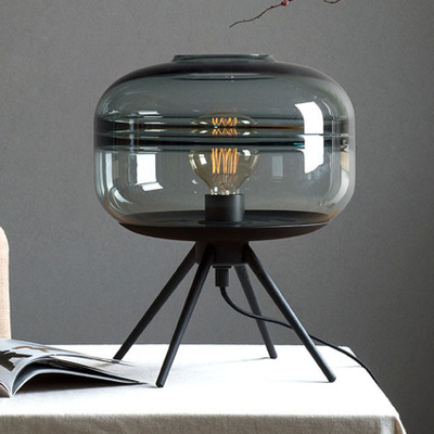 Modern American glass table lamp creative bedroom bedside brown blue gray glass shade lamp iron bracket reading desk