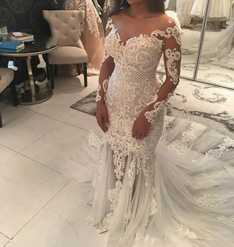 2019 Arabic Long Sleeve Mermaid Wedding Dresses Lace Appliques Beads Plus Size Bridal Gowns Saudi Africa Caften robe de mariée