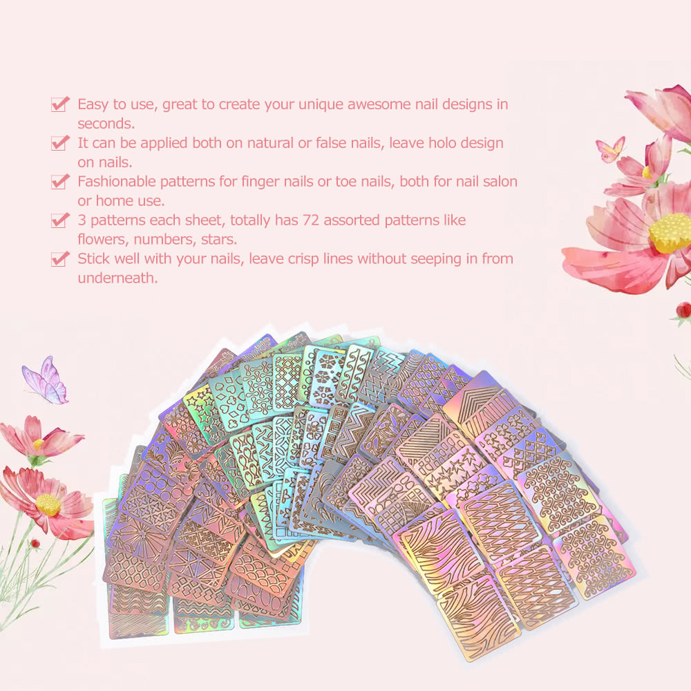 3D Nail Art Sticker Stamping Plates Template Shinning Hollow French Stickers Manicure Stencil Tips Polish Decals for Christmas 24pcs/set