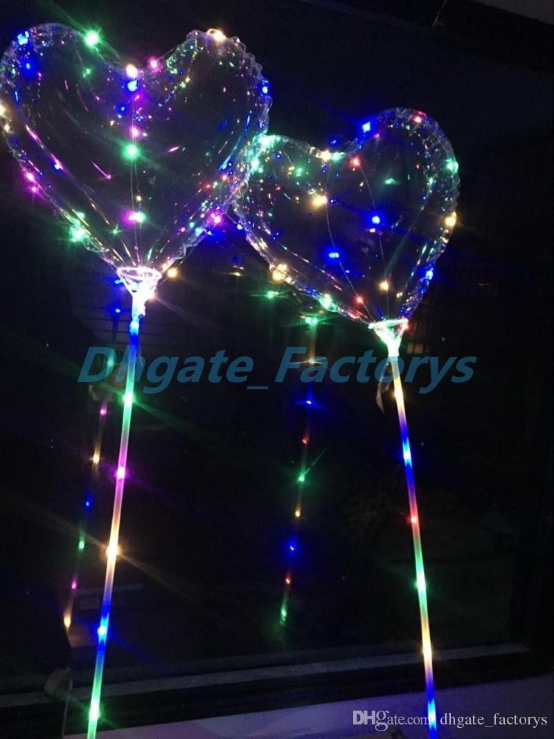 Love LED Balloon Lighting Transparent Bobo Ball Love Heart Shaped Line String Balloons With Stick Wedding Birthday Party Decoratio