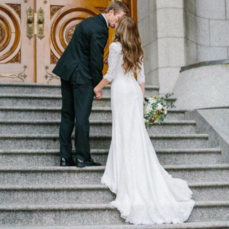 Vintage Modest Wedding Dresses With Long Sleeves Bohemian Lace Mermaid Bride Gowns 2020 Country Wedding Dress Beach Wedding Dress