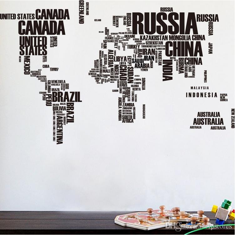 Big letters world map wall sticker decals removable world map wall sticker murals map of world wall decals art home decor280K1973067