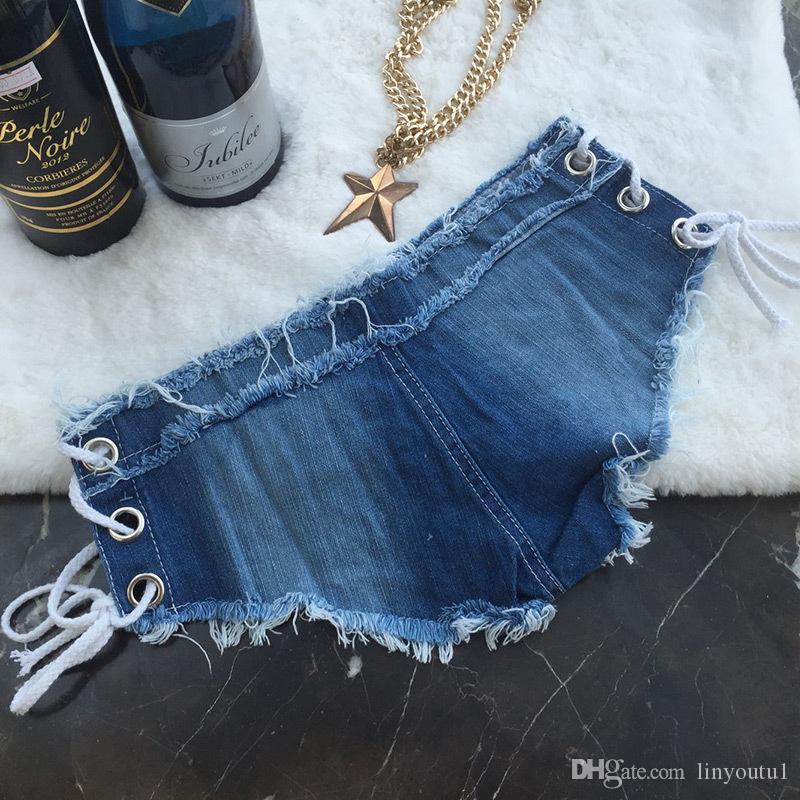 2020 Sexy Jeans Shorts Summer Fashion Low-waist Denim Knotted Band Mini Short Beach Casual Shorts Sexy Club Party Bikini Bottom