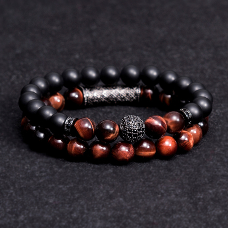 2pc/set Natural tiger eye pearl beads bracelet set, jewelry for men and women, elastic material Wrist Strap mens bracelets femme ift, holiday, valenti