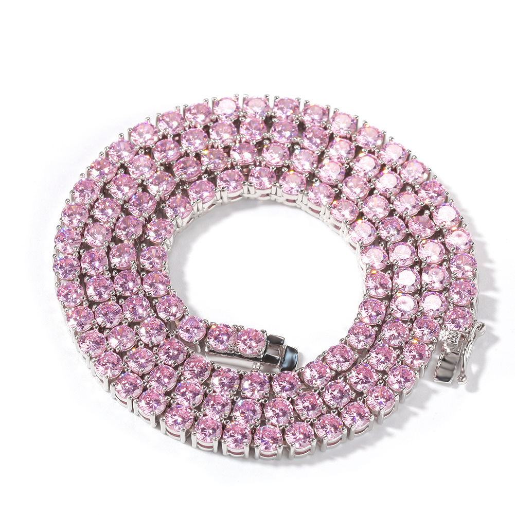 New Fashion Jewelry Rose Gold Pink cuban link Tennis Chain Cubic Zirconia Necklace Hip Hop choker Punk Glittering Iced Out Luxury Punk Party Gifts for