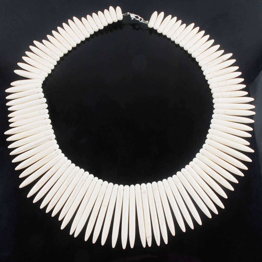 WOJIAER White Blue Howlite Turquoise Stone Graduated Necklaces Stick Spike Choker Beads 17.5 Inches Jewelry BH302