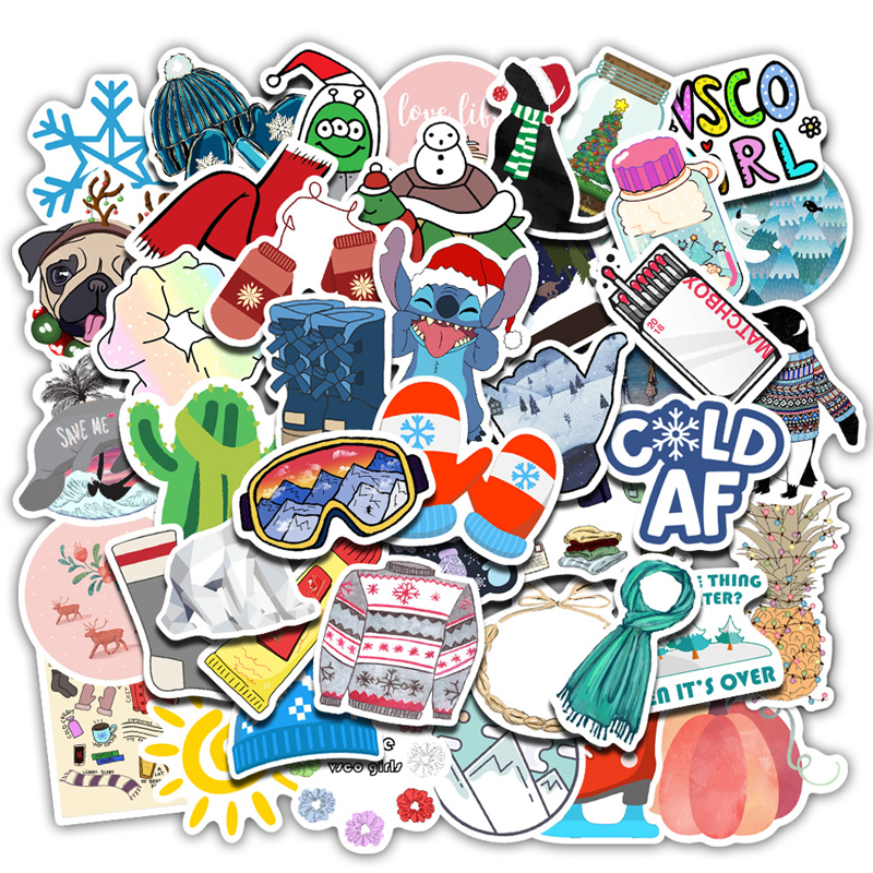 50pcs/Set Cartoon VSCO Girls Winter Scarf Snow Stickers For Children Toy Fresh Sticker For Suitcase Laptop Bicycle Phone Luggage