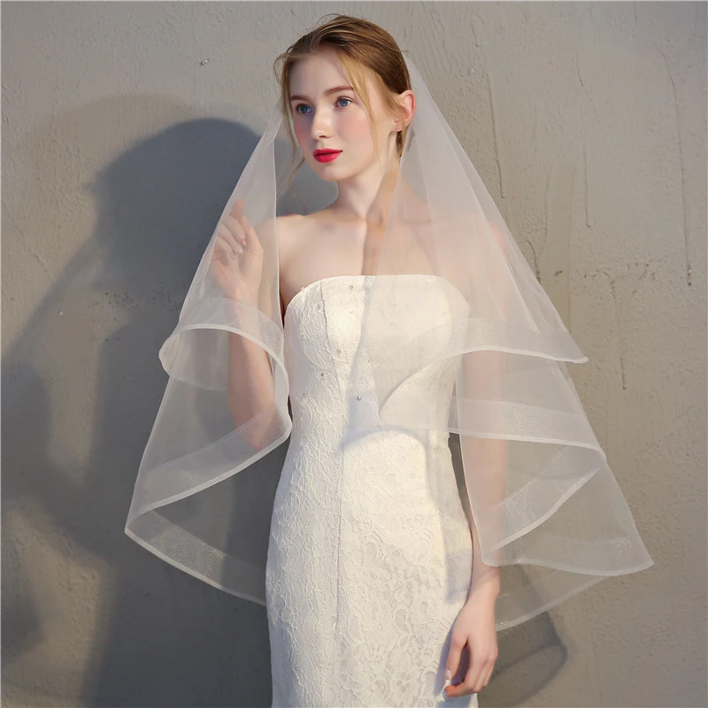 Simple Women Comb Wedding Veil Two Layers Tulle Ribbon Edge Bridal Veils Short Veil For Wedding Accessories Good Quality