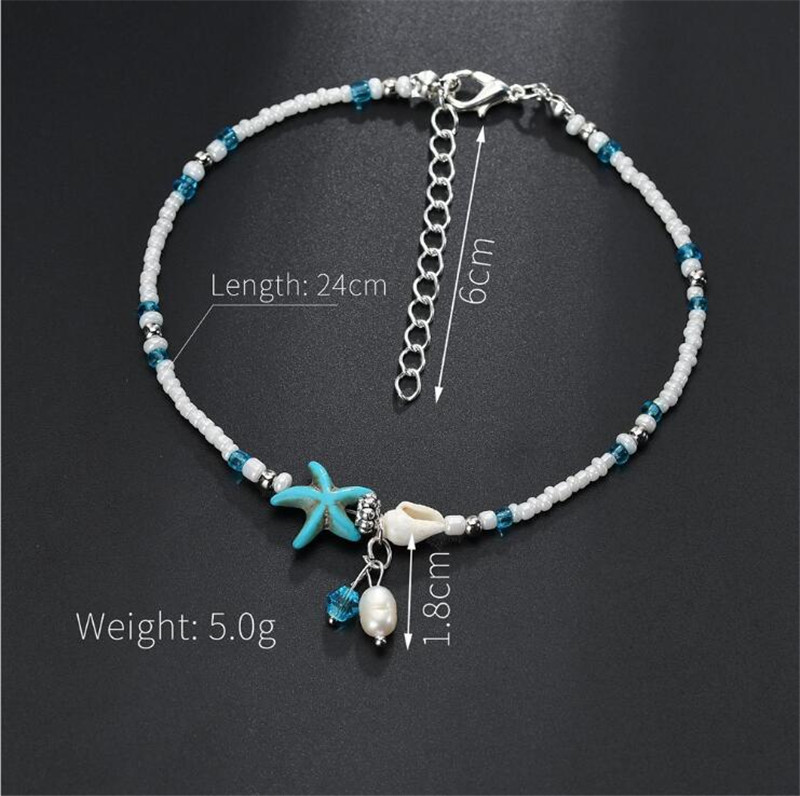 Europe and the United States retro anklet silver conch starfish beads anklet female beach sea hawaii summer hot jewelry