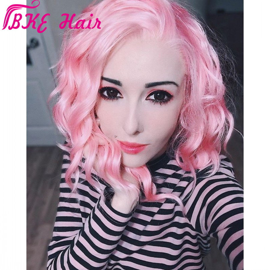 Fast shipping 360 lace frontal Wig pink Color Long loose Wavy Synthetic Wigs Heat Resistant Hair cosplay party style