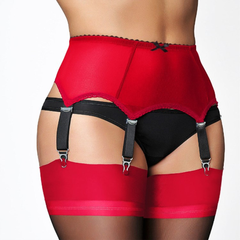 Sexy Women 6-Metal Buckles Straps Garter Belt Lace Hem Lingerie Suspender Elastic Belt Pants S-XXL (No stockings) Black Red White