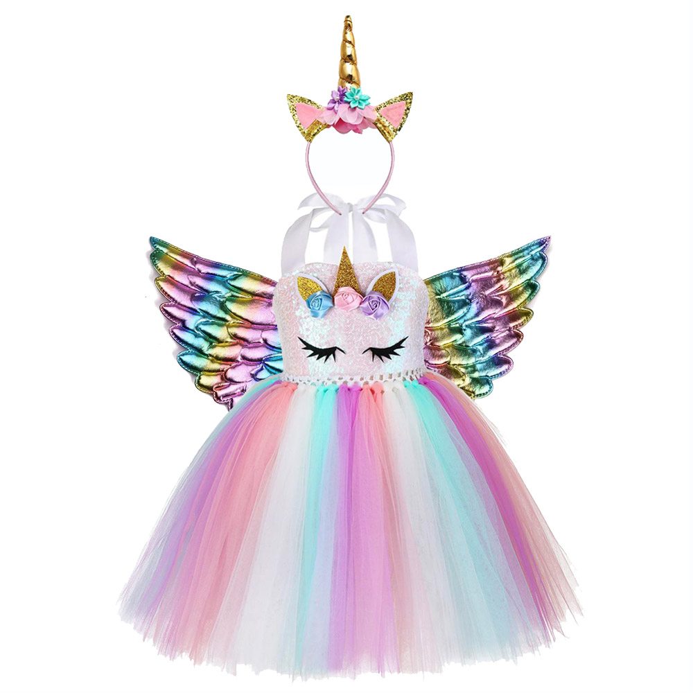 Little Child Pony Dress Unicorn Birthday Tutu Dress for Girls Unicorn Dress Sequin Top Pastel Clothing Kids Christmas Vestidos
