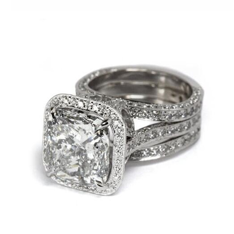 Hot Sale Vintage Fashion Jewelry 925 Sterling Silver Princess Cut White Topaz CZ Diamond Gemstones Party Wedding Engagement Band Ring Gift