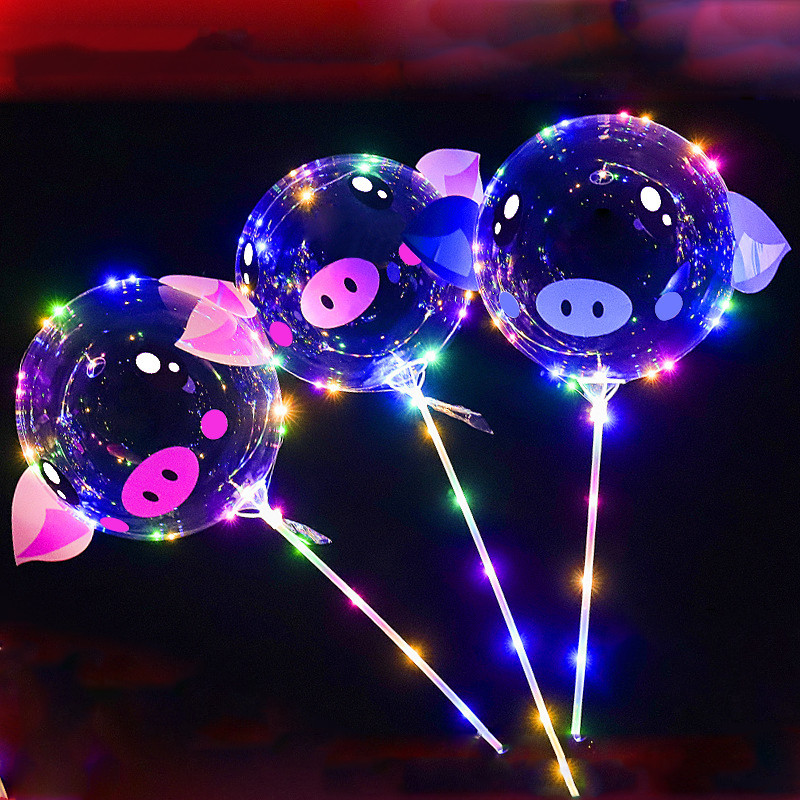 

18 inch Piggy BOBO Balloon LED Cartoon Balls 3m LED Luminous Lights String Balloon Balls for Birthday Wedding Party MMA1403