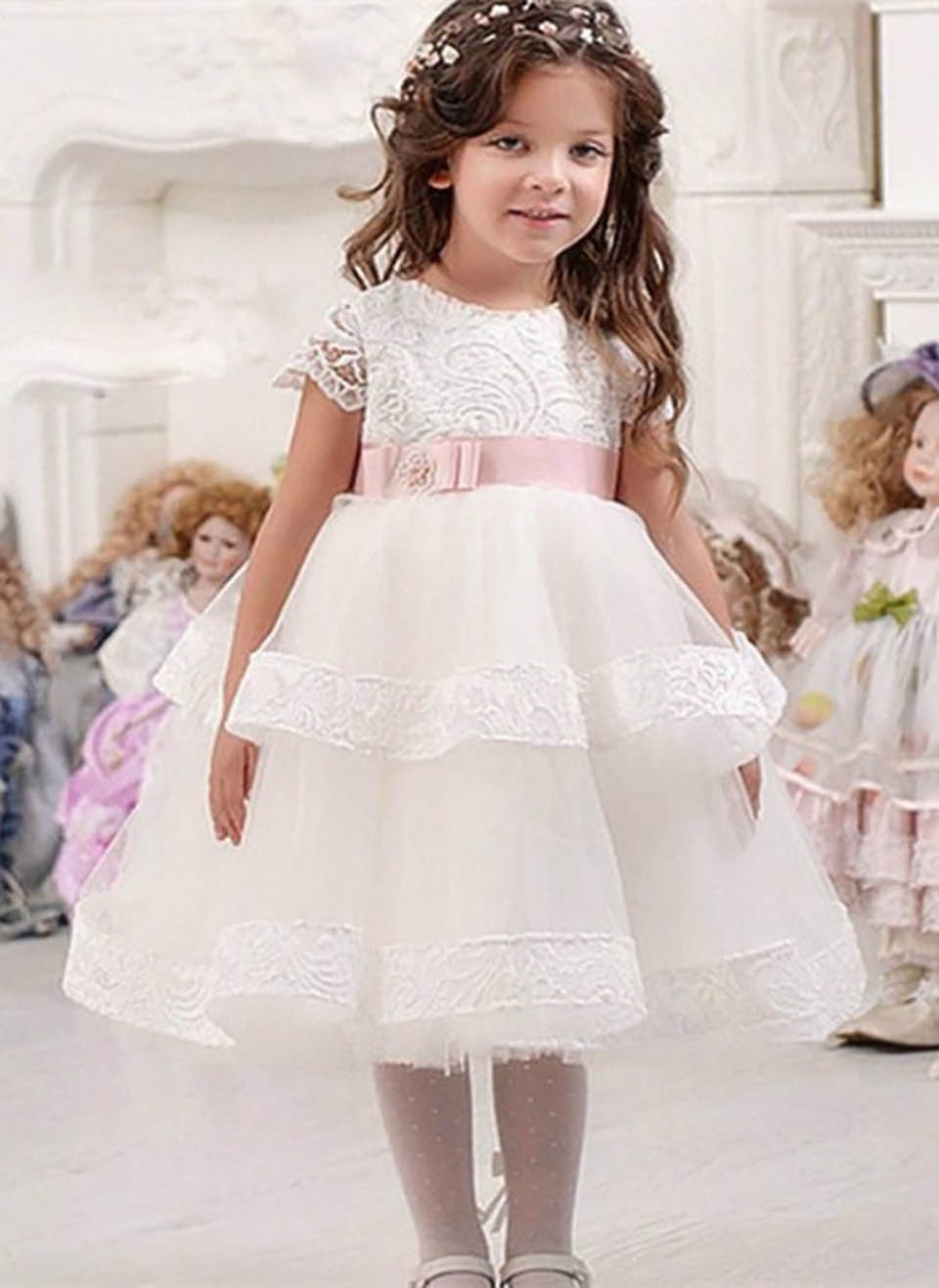 free shipping Flower Girl Dress first Communion dress tiered Party Prom Princess Pageant gown Party Gown