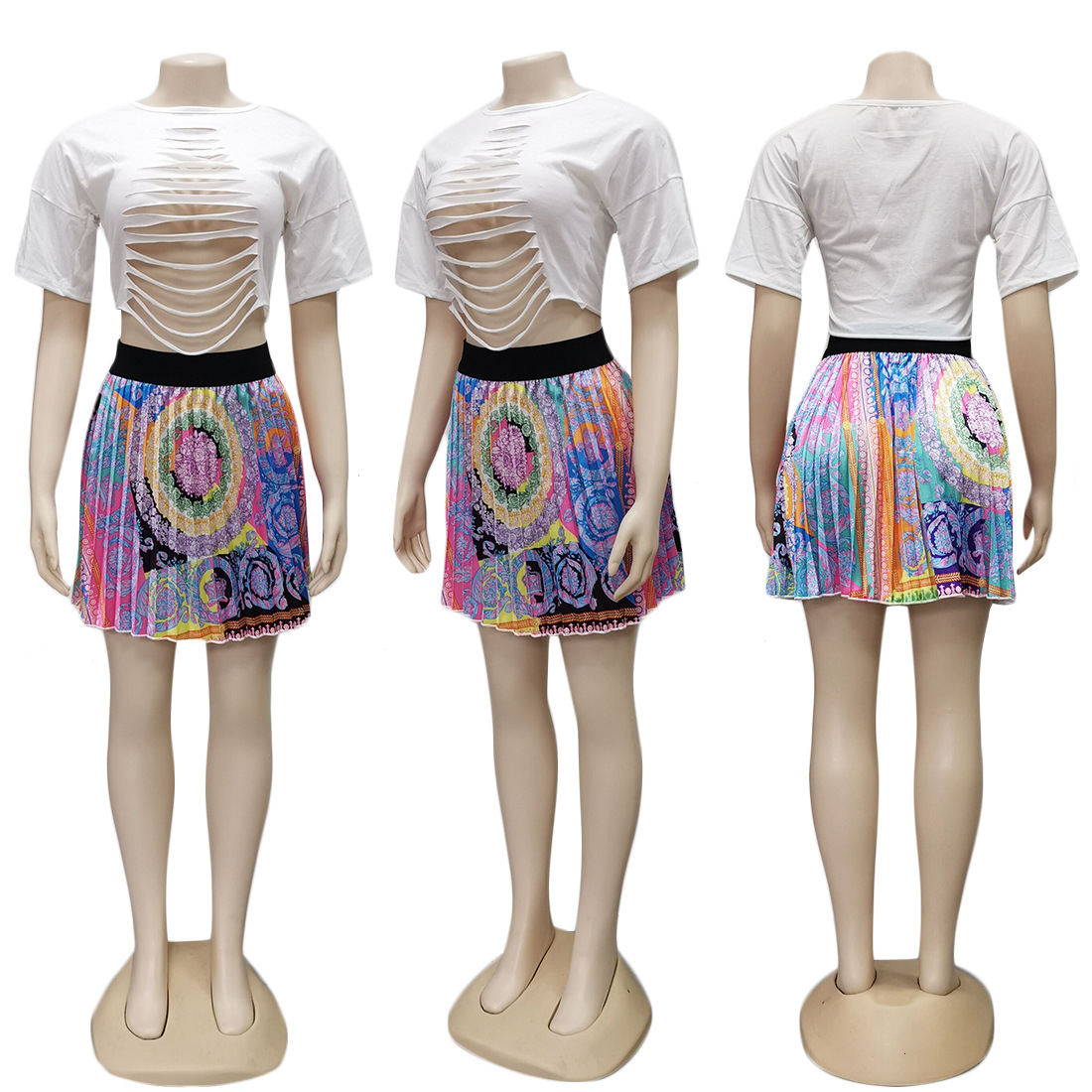 2 Pieces Set Sexy Autumn Fashion Women Set 2019 Female Tops Floral Print Long Sleeve Shirt Elastic Waist Mini Skirts V191019