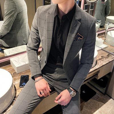 2020 new handsome suit men' suit young Korean version of the trend student casual business two-piece slim plaid jacket men, Black
2020 new handsome suit men' suit young Korean version of the trend student casual business two-piece slim plaid jacket men, Black