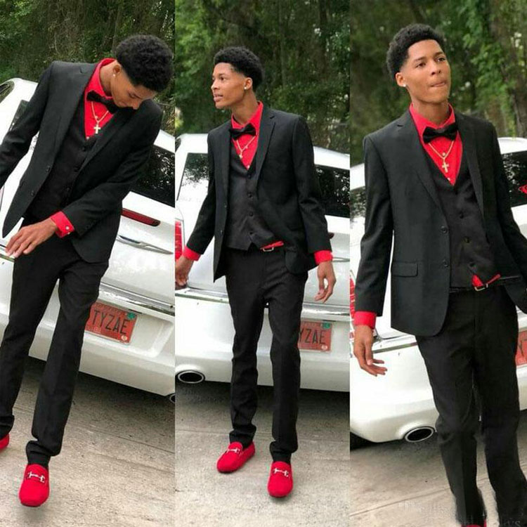 Classic Black Men Suits For Wedding Groom Tuxedos Prom Party Latest Coat Pants Designs Groomsmen Outfits 3 Pieces(Jacket+Vest+Pants)