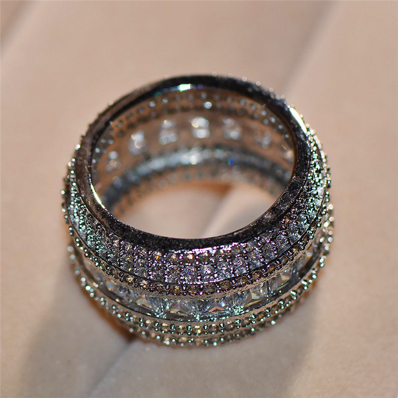Luxury Women Big Full 5A Zircon Ring Female Bridal Stackable Ring Silver Color Wedding Jewelry Promise Eternity Engagement Diamond Ring Gift