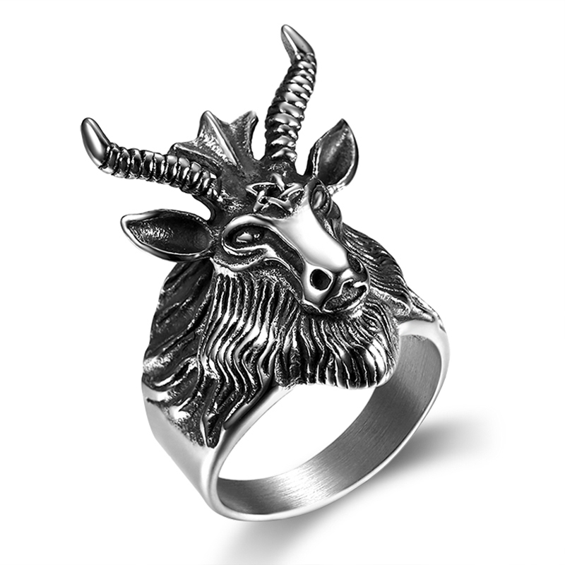 Stainless Steel Men Ring With Star of David Goat Head Silver Color Punk Animal Finger Ring For Men Boy Biker RingFashion Jewelry 
Stainless Steel Men Ring With Star of David Goat Head Silver Color Punk Animal Finger Ring For Men Boy Biker RingFashion Jewelry