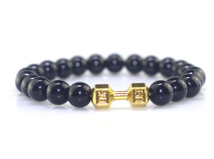 Shiny Dumbbell Bracelet Couple Bracelet Fitness Dumbbell Black Shiny Beaded Bracelet WY357
