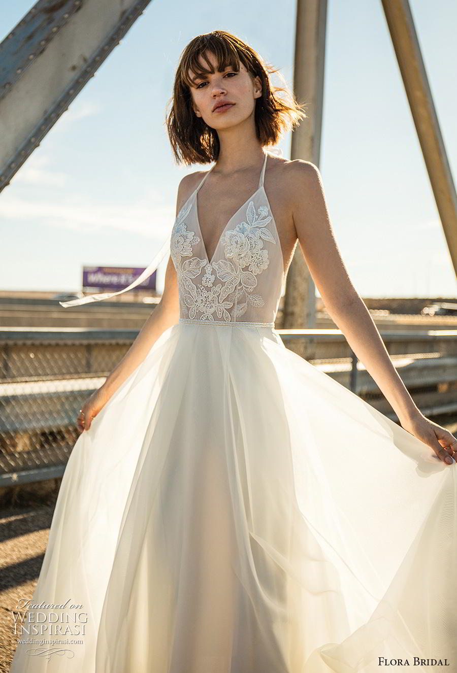 floral halter beach wedding dresses appliques backless chiffon bridal gowns plus size bohemia wedding dress robe de marie