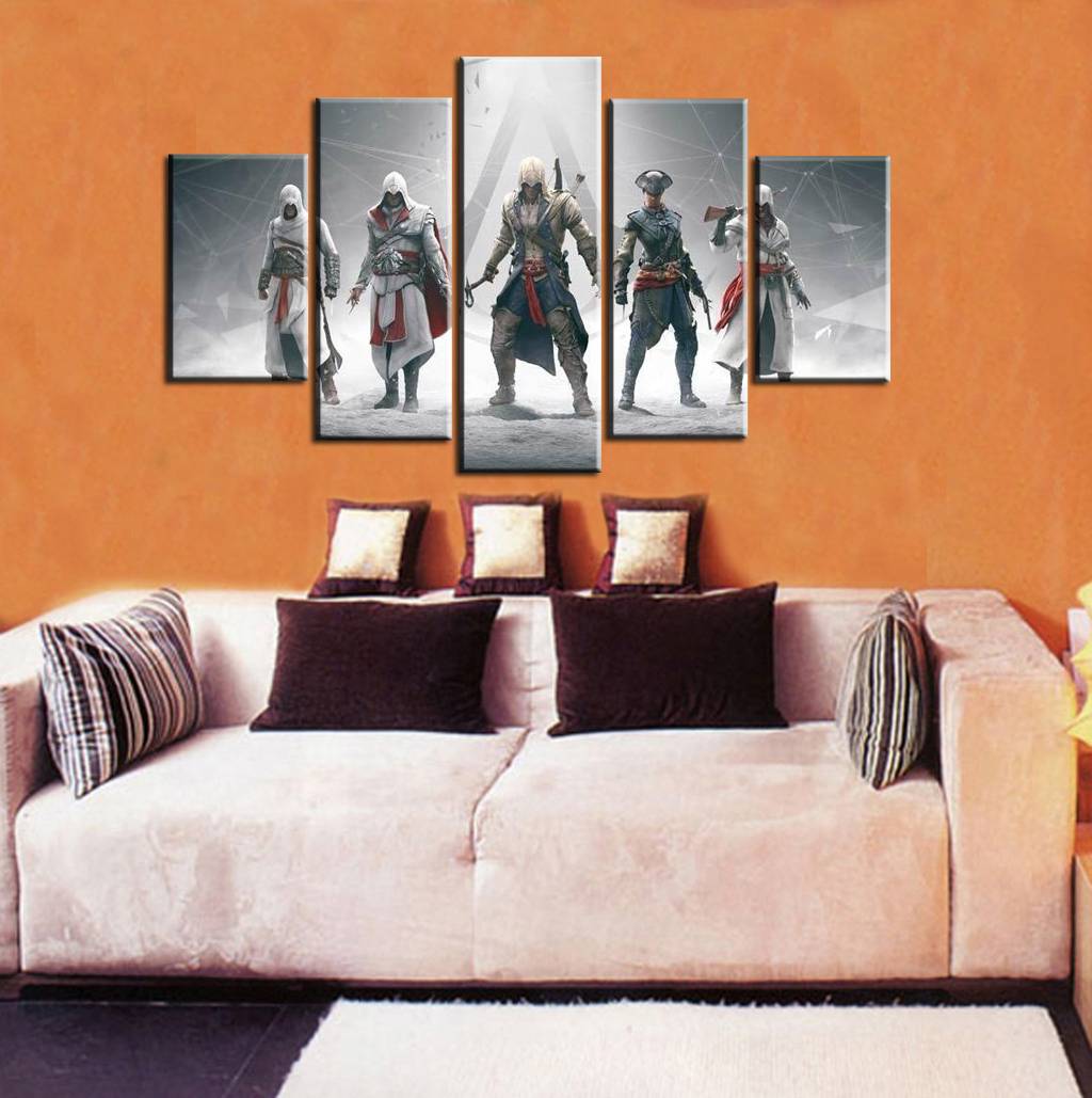 2019 Hot 5pcs/set Unframed Assassin's Game Poster Giclee Wall Art Oil Painting On Canvas Textured Abstract Paintings Picture For Home