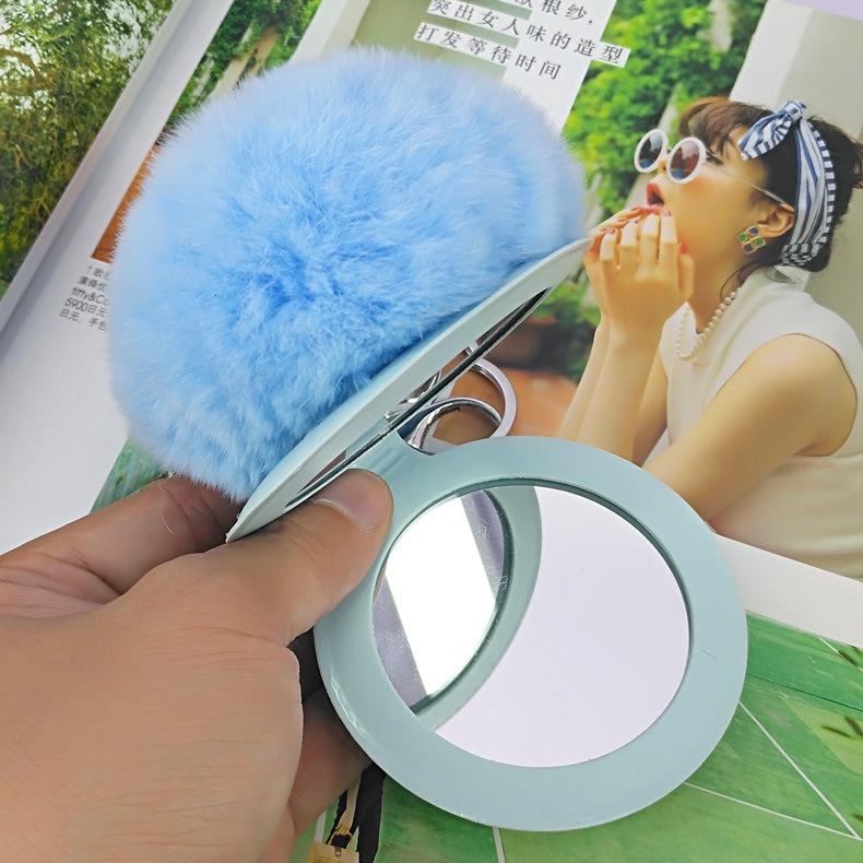 DHL Portable Pocket Mirror Keychian Keyring Charm Espejo Para Maquillarse Soft Ball Keyfob Jewelry Key Holder Makeup Mirror