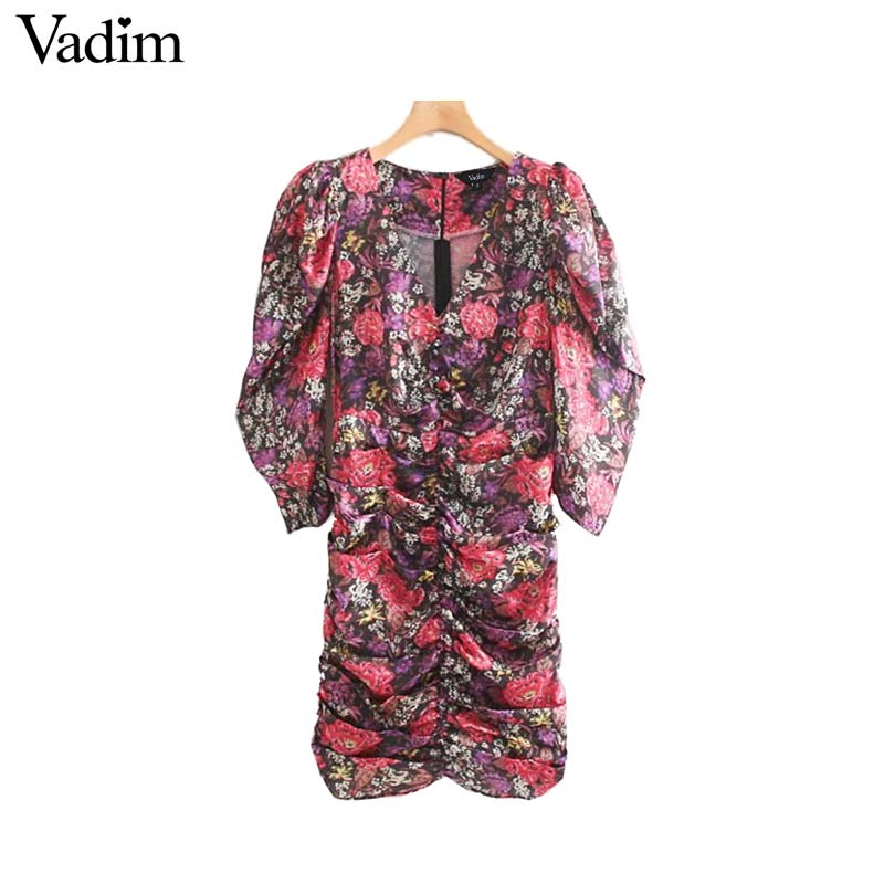 Vadim women vintage floral print dress long sleeve back zipper V neck female casual knee length dresses chic vestidos QC844, As picture
Vadim women vintage floral print dress long sleeve back zipper V neck female casual knee length dresses chic vestidos QC844, As picture