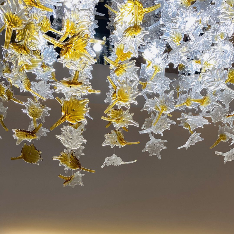 Murano Glass Leaf Chandelier Lamps Glass Art High Ceiling Light Large Lobby Hotel Colored Glass Flower Chandelier Lighting