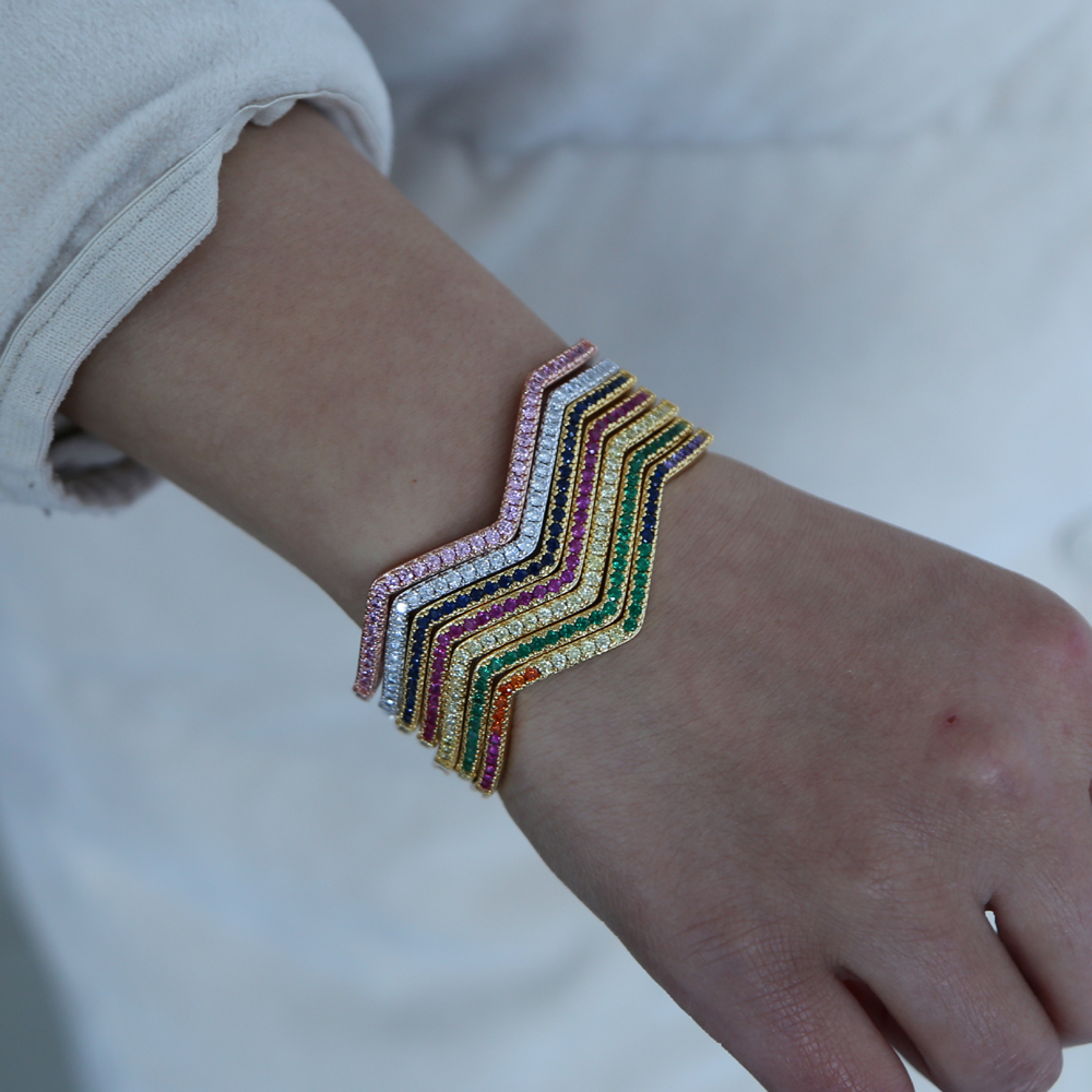 women colorful stack bangle bracelet 2024 new fashion jewelry micro pave cz 1 raw band high quality gold plated fashion bracelet