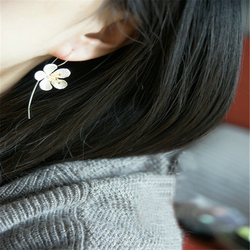 Authentic 925 Sterling Silver Flower Long Tassel Earrings For Women Thai Silver Drop Earring Lady Sterling-Silver-Jewelry