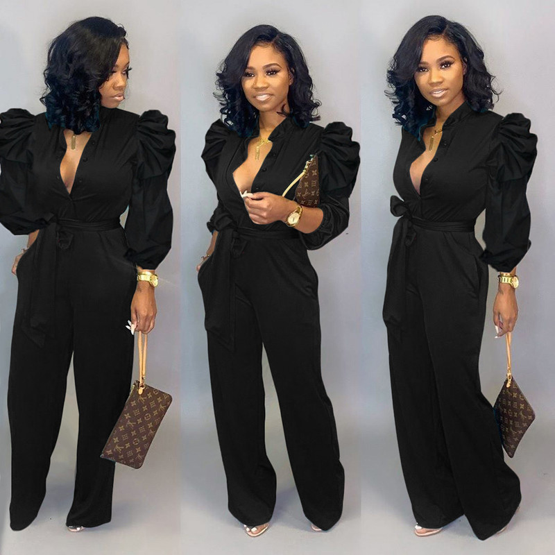 Autumn Winter Women Solid Color Jumpsuits Deep V Neck Puff Sleeve Lace Up Fashion Casual Streetwear One Piece, Black
Autumn Winter Women Solid Color Jumpsuits Deep V Neck Puff Sleeve Lace Up Fashion Casual Streetwear One Piece, Black