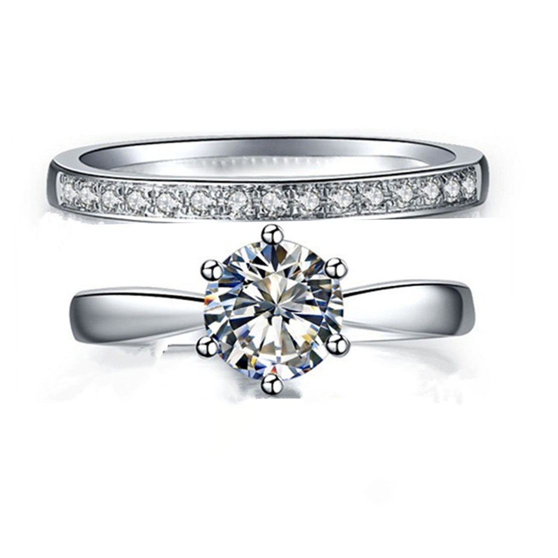 18K White Gold Plated NSCD Diamond Ring Engagement Jewelry with Semi Mount Wedding Band Sterling Silver Diamond Rings set for Women with Box