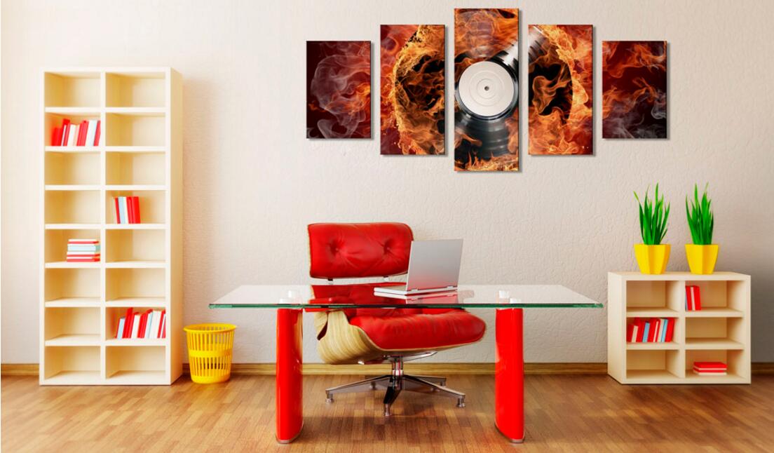 Artistic Burning discs Oil Painting ( No Frame ) 5pcs/set Modern Abstract Canvas Giclee Wall Art Poster Home Decoration Gift