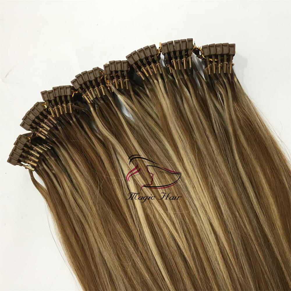 2019 New Products Hair Second Customized Color Available 6D Human Hair Extensions P6/613# Highlight 50grams/bag Can Be Styled With Iron