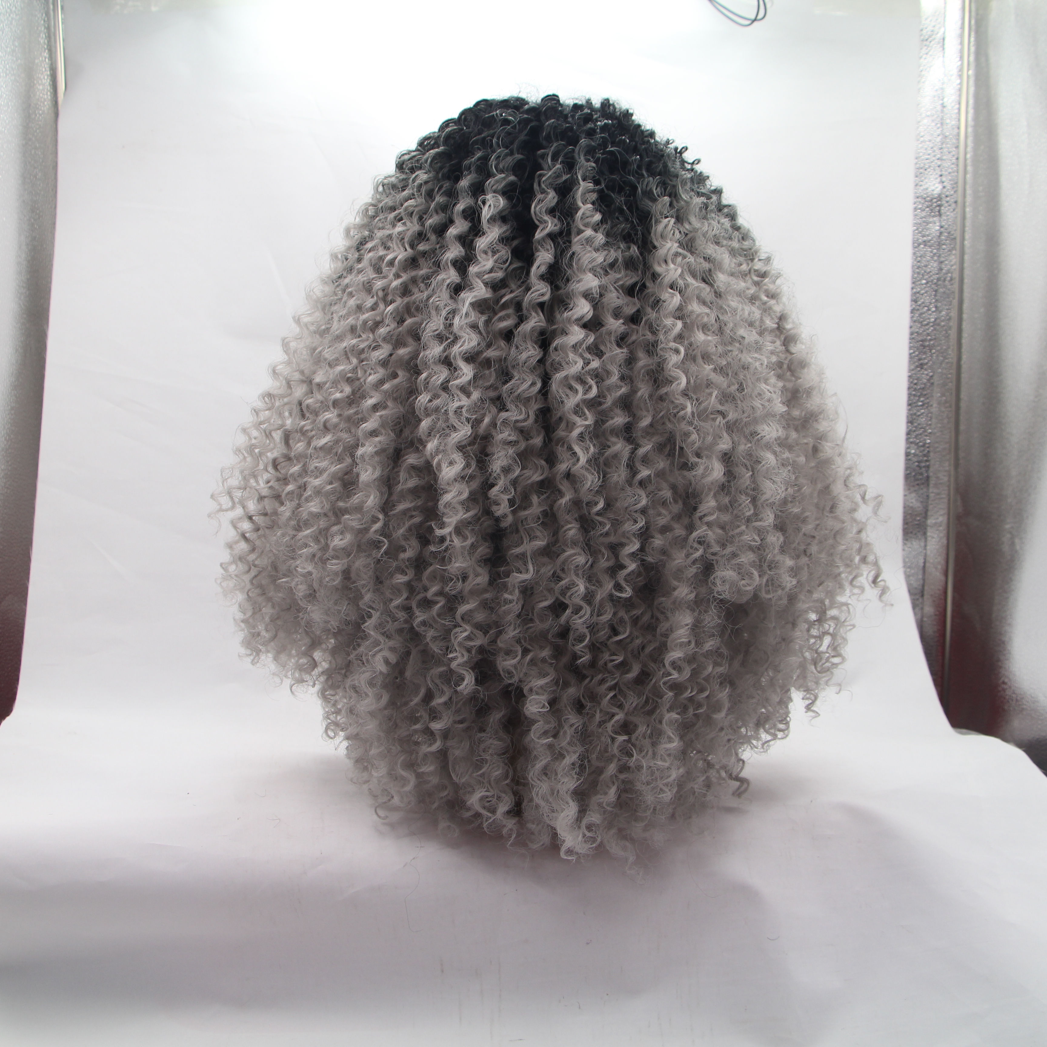 180density full Afro Kinky Curly Wig Ombre grey Wig Glueless Synthetic Lace Front Wig With Baby Hair Heat Resistant Wigs For Black Women