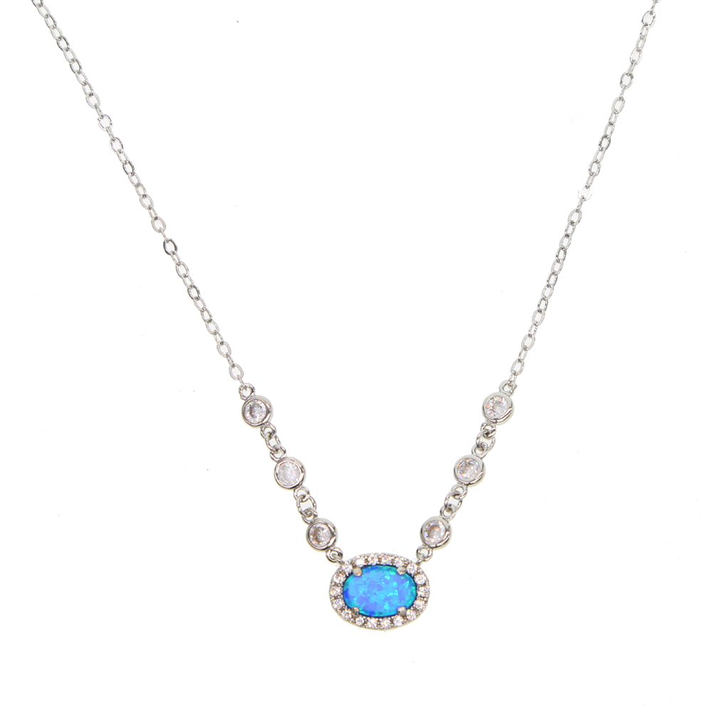 Wholesale-high quality brass fashion jewelry blue fire opal gemstone cz link chain gold silver plated collar gemstone necklace