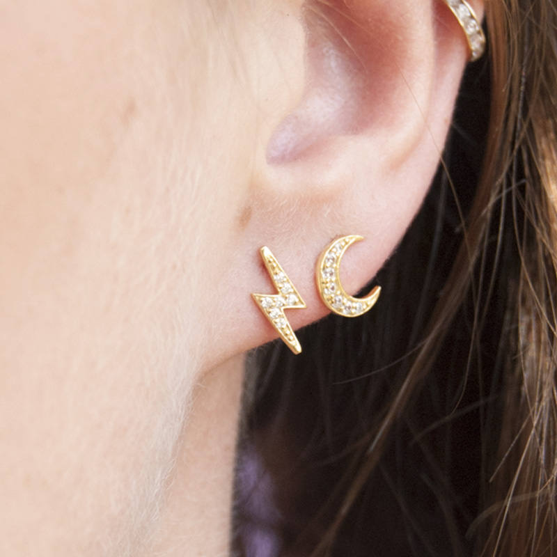 925 sterling silver star moon lighting stud earrings cute lovely girls stud delicate design 2020 minimal stud earrings silver jewelry