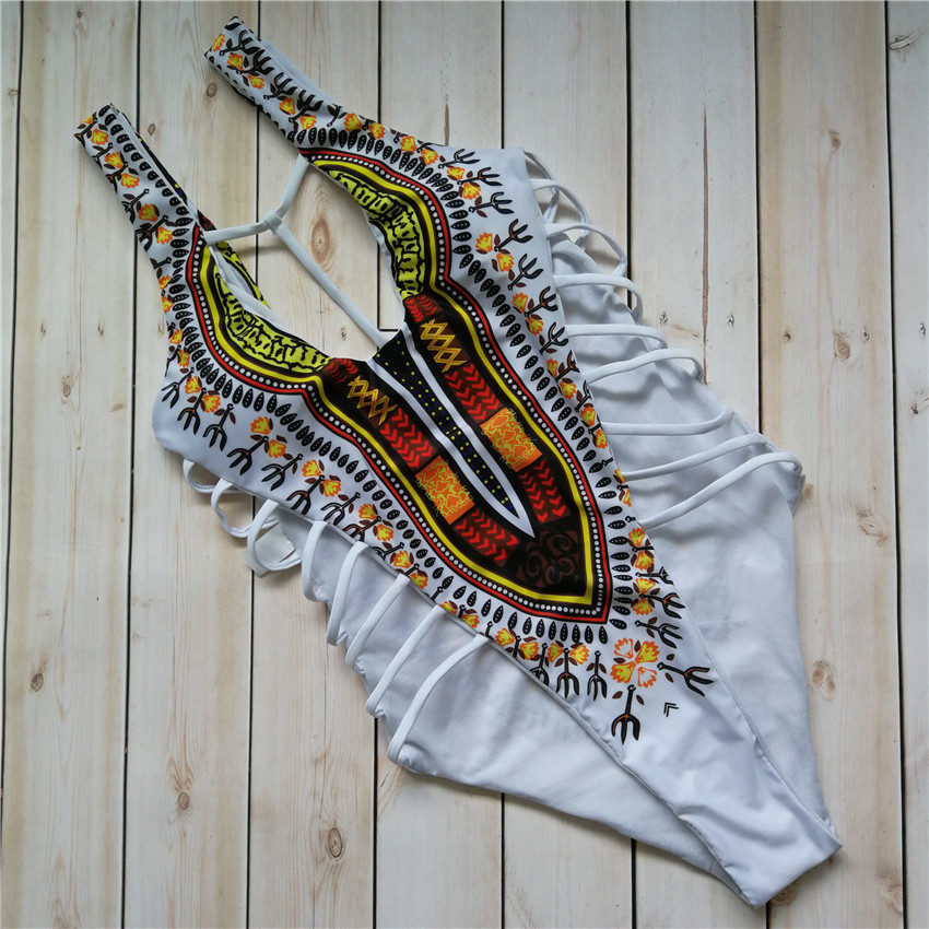 Bkning Thong Swimsuit One Piece Swimwear Women African Print Swim Suits Padded Bathing Suit 2018 Summer May Beach Monokini C19030201