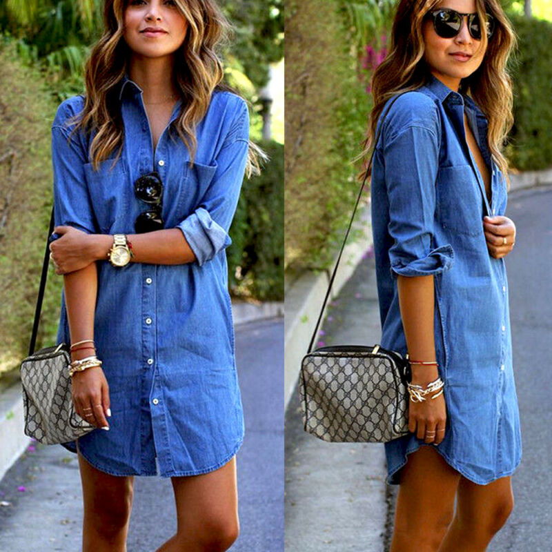 Fashion Womens Denim Autumn Turn Down Collar Dress women vintage long sleeve dress Casual Loose Tops Mini Shirt plus size, Blue
Fashion Womens Denim Autumn Turn Down Collar Dress women vintage long sleeve dress Casual Loose Tops Mini Shirt plus size, Blue