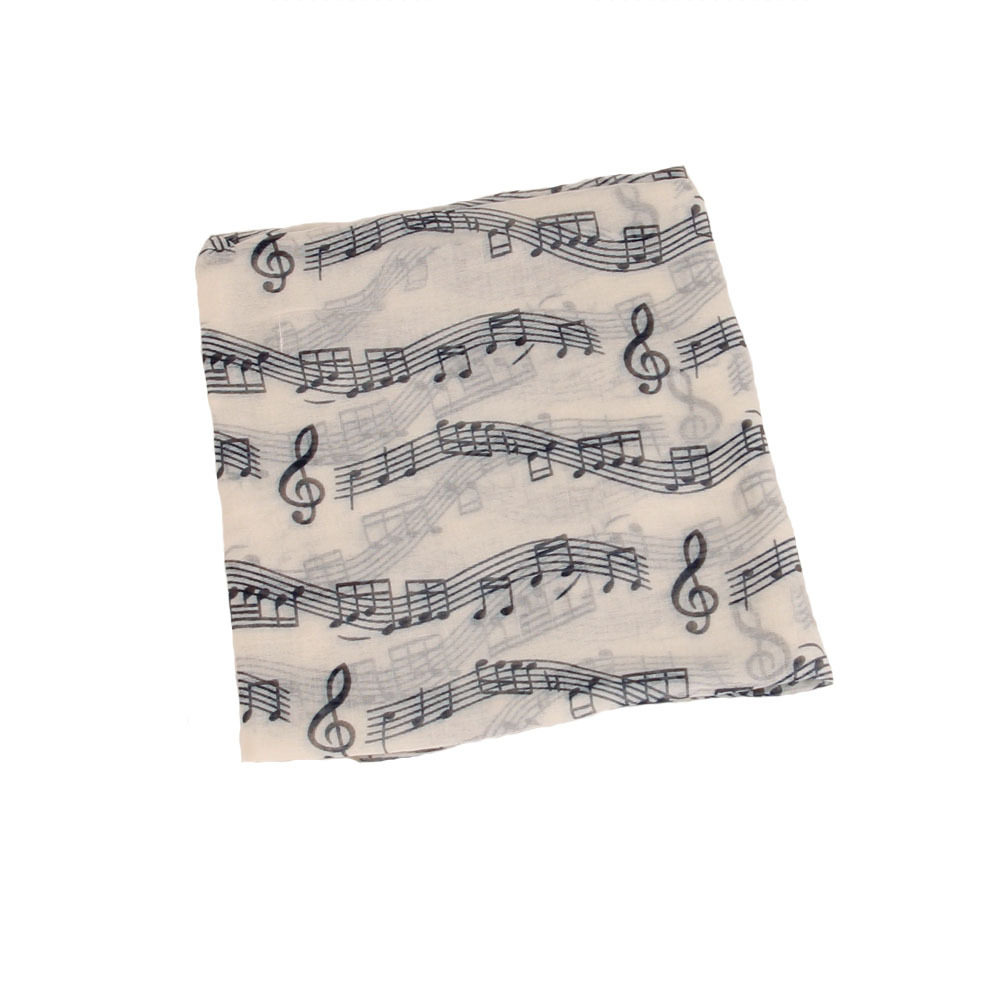 Female Women Lady Fashion Musical Note White Chiffon Printed Neck Scarf Wrap Shawl Accessories winter scarf