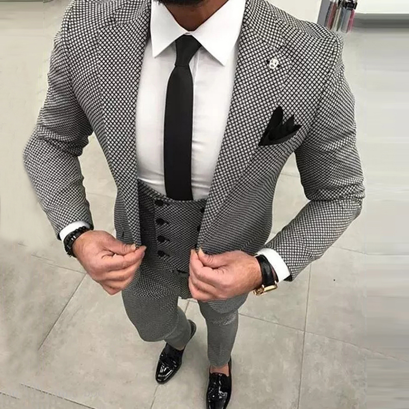 Houndstooth Men Suits White&Black Grid Plaid Jacquard Weave Mens Slim Fit Casual Checkered Wedding Tuxedos 3Pieces Jacket Pants Vest, Same as image
Houndstooth Men Suits White&Black Grid Plaid Jacquard Weave Mens Slim Fit Casual Checkered Wedding Tuxedos 3Pieces Jacket Pants Vest, Same as image