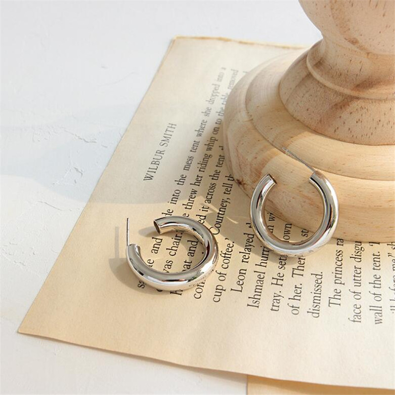 New Punk Rock 4.9mm Thick Tube Big Round Circle Hoop Earrings For Women 925 Sterling Silver C Shape Earring